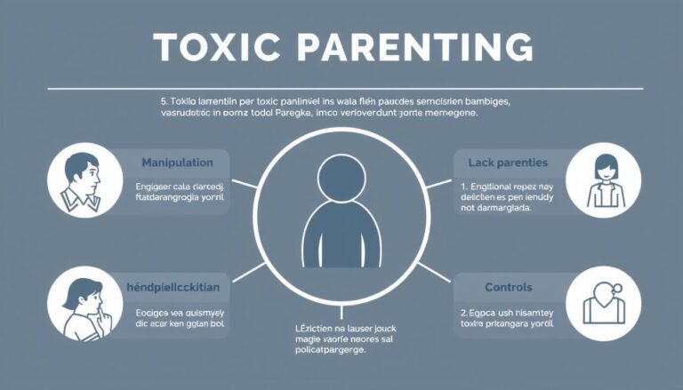 Schemat przedstawiający cechy toksycznych rodziców, w tym manipulacje, krytykę i brak granic